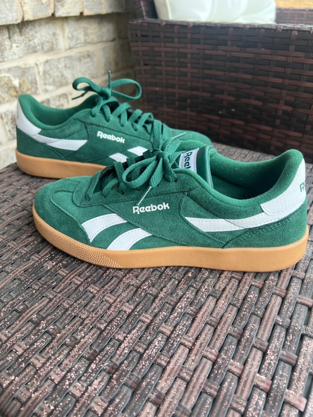 Reebok Smash Edge Sneakers in Dark Green Suede with a gum rubber sole